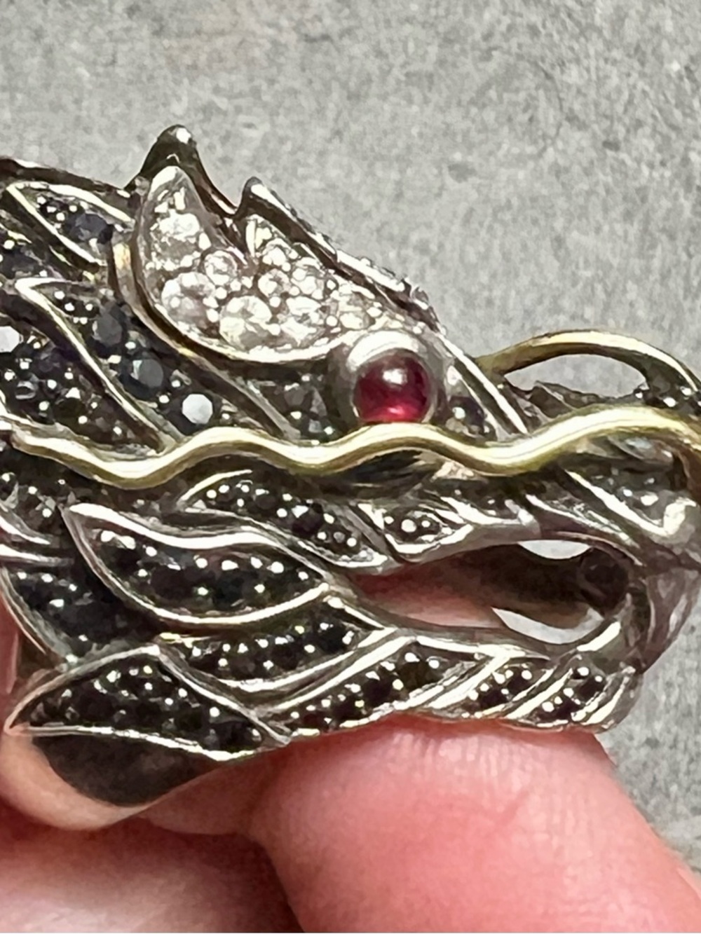 John Hardy Silver Naga Dragon Ring with Gold Accents and Ruby Gem Eyes - Picture 8 of 12